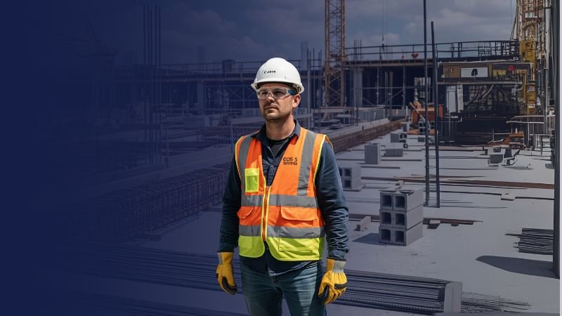 Ingeniero en obra comparando distribuidores de materiales de construcción por calidad y precio