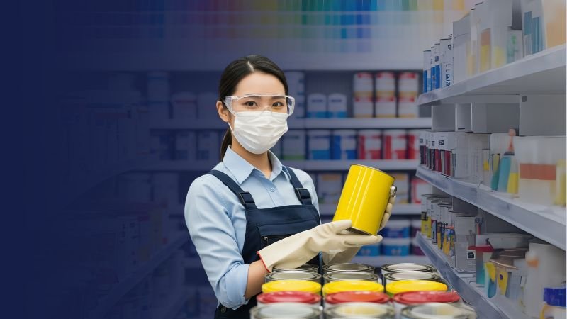 Profesional de construcción en obra buscando distribuidores mayoristas de pintura en Ciudad de México