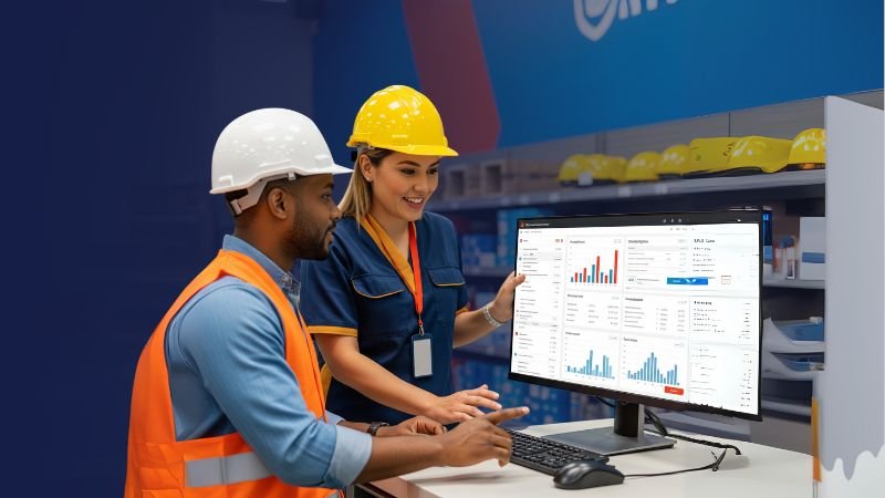 Profesional de construcción gestionando compras de materiales con distribuidor para evitar mermas